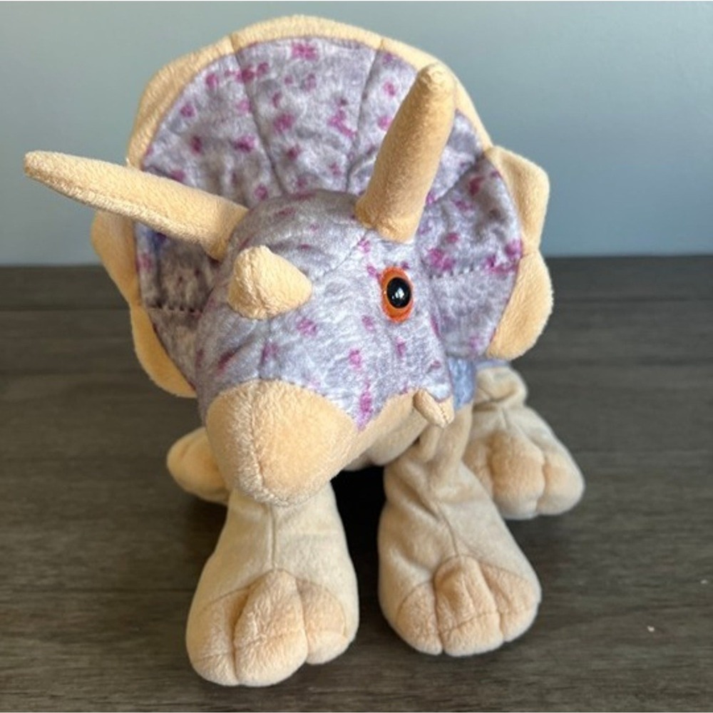 Wild Republic Triceratops Dinosaur Plush Purple Spotted Stuffed Animal Toy